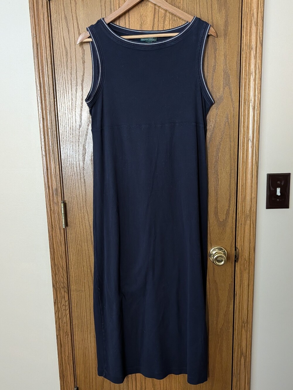 Lauren Ralph Lauren Navy Sleeveless Maxi Cotton Knit Dress